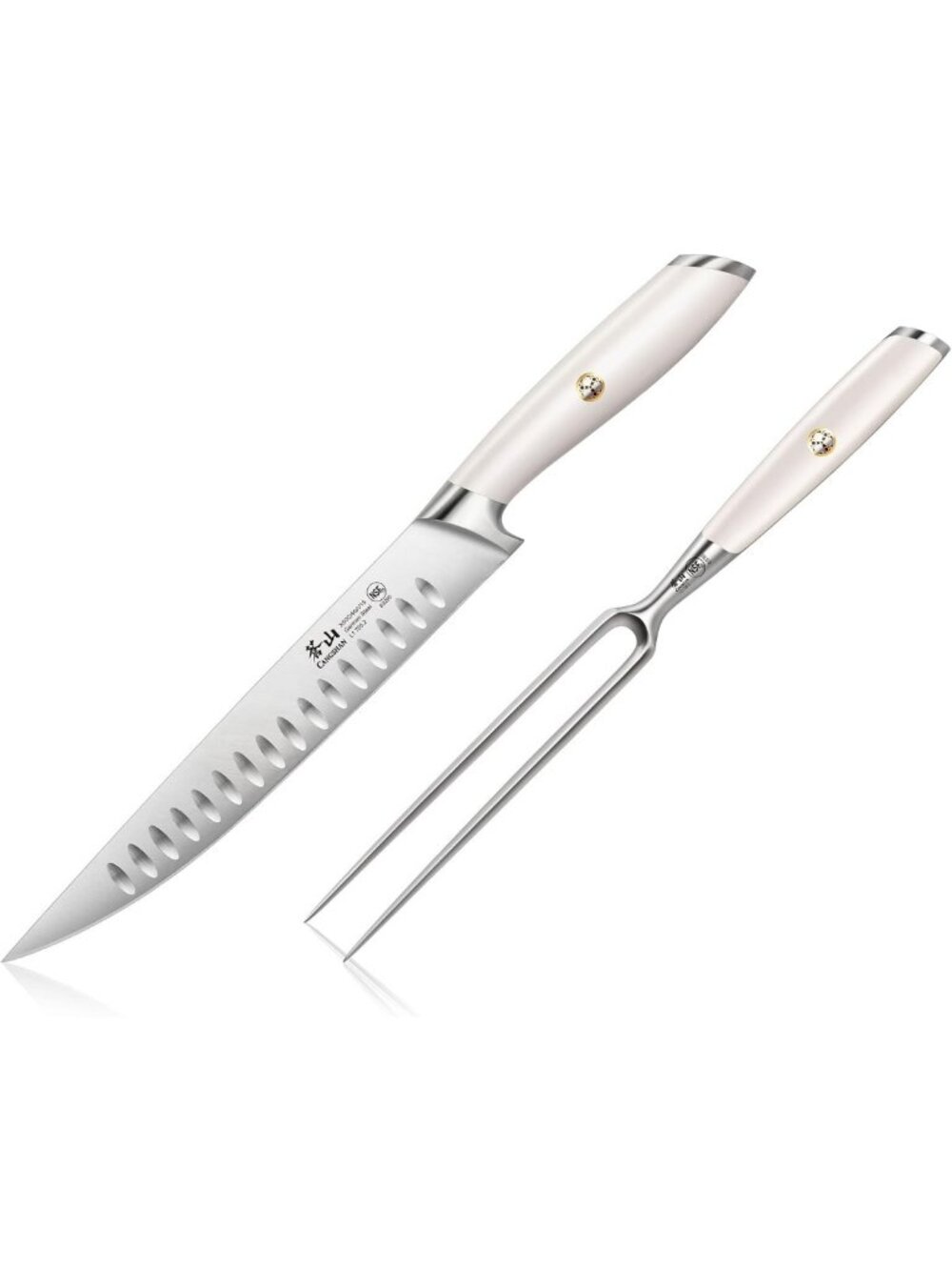 Premium German Steel 2-Piece Carving Set - Forged Kitchen Knives, White Handles